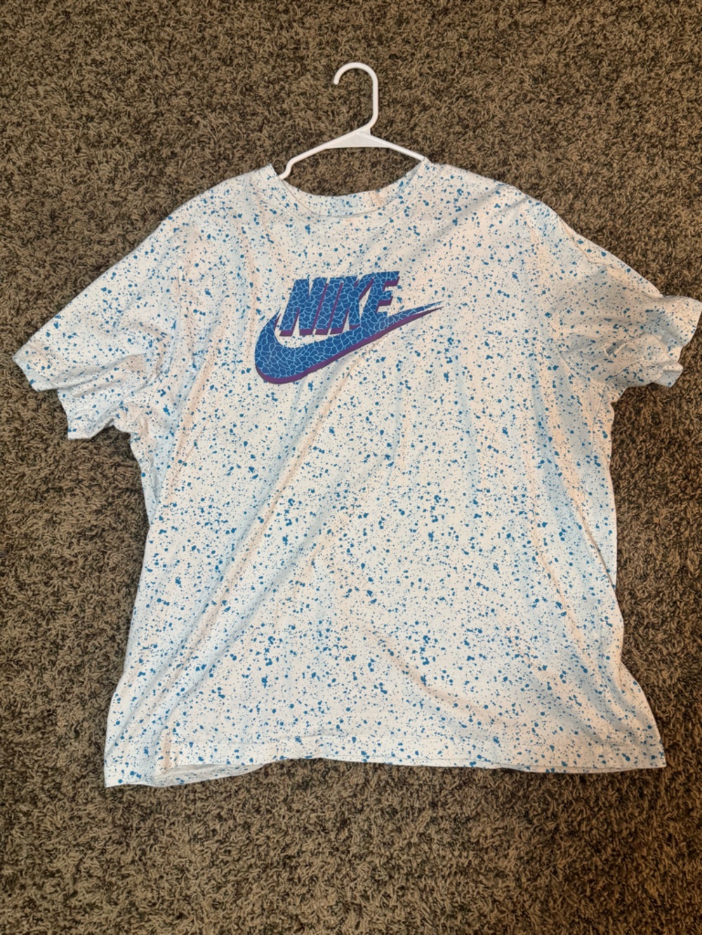 Nike White Tee with Blue Speckle and Gray Swoosh